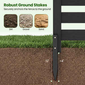 3-Panel Wooden Outdoor Privacy Fence with Ground Stakes-Black view 9