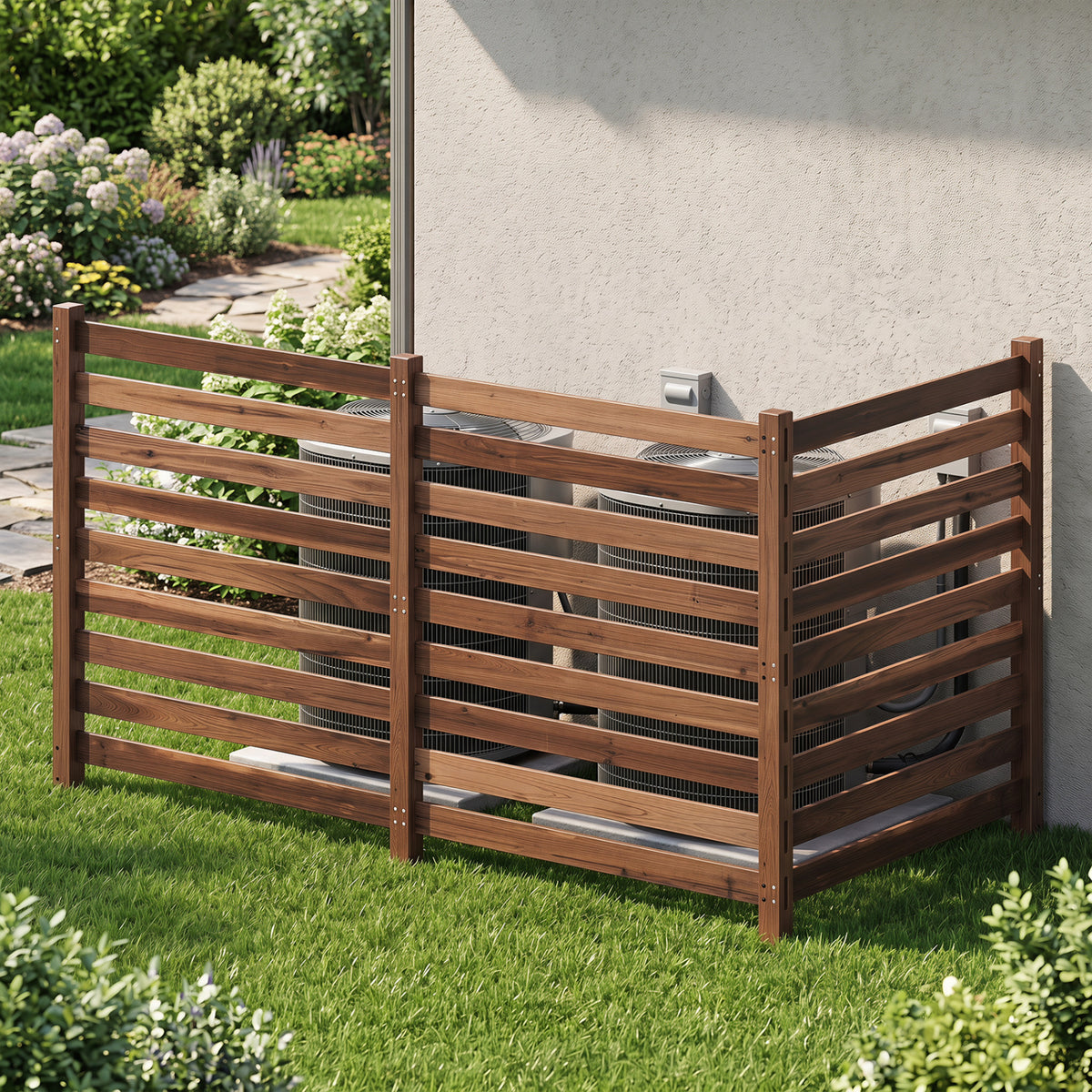 3-Panel Wooden Outdoor Privacy Fence with Ground Stakes-Brown view 2