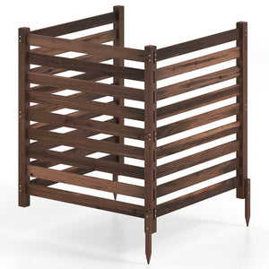 3-Panel Wooden Outdoor Privacy Fence with Ground Stakes-Brown view 4