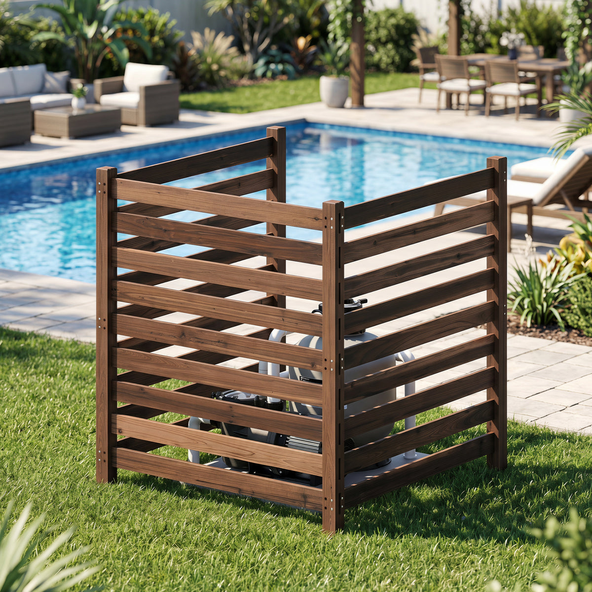 3-Panel Wooden Outdoor Privacy Fence with Ground Stakes-Brown view 6