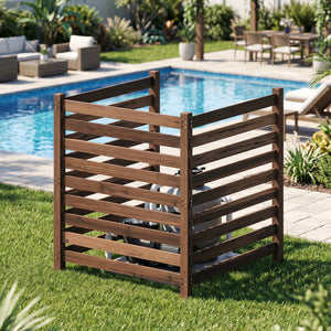 3-Panel Wooden Outdoor Privacy Fence with Ground Stakes-Brown view 6