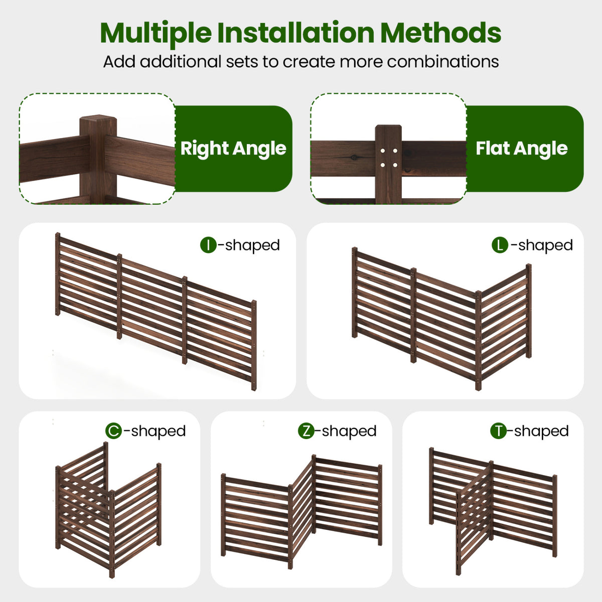 3-Panel Wooden Outdoor Privacy Fence with Ground Stakes-Brown view 8