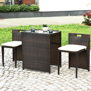 3 Pieces Cushioned Wicker Patio Bistro Set with No Assembly Needed view 3