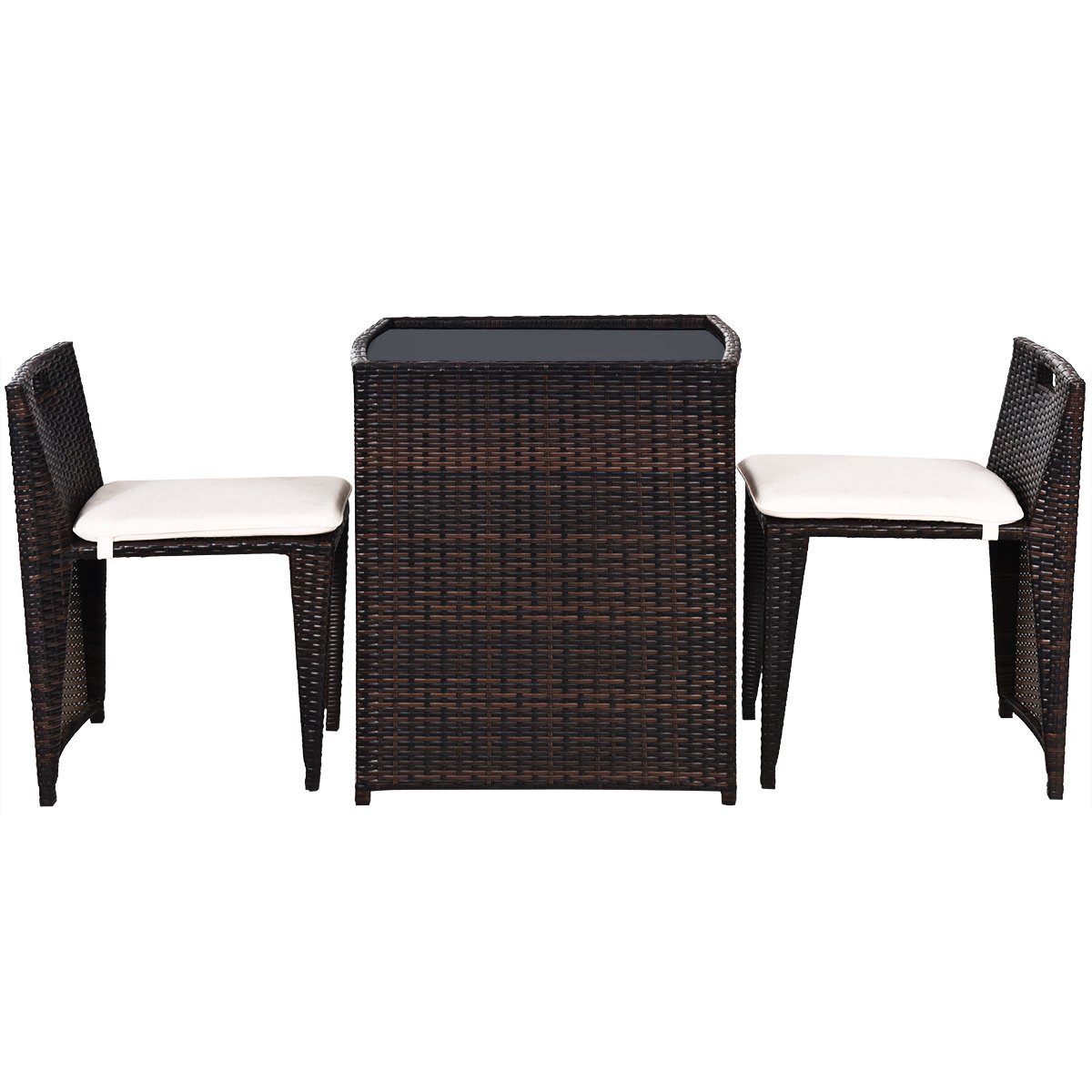 3 Pieces Cushioned Wicker Patio Bistro Set with No Assembly Needed view 4
