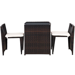 3 Pieces Cushioned Wicker Patio Bistro Set with No Assembly Needed view 4