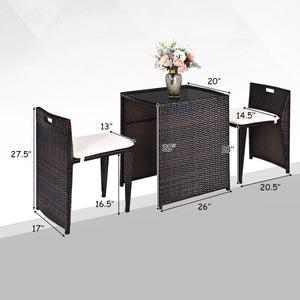 3 Pieces Cushioned Wicker Patio Bistro Set with No Assembly Needed view 5