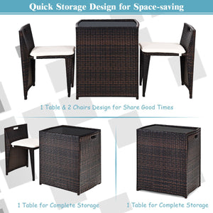 3 Pieces Cushioned Wicker Patio Bistro Set with No Assembly Needed view 7