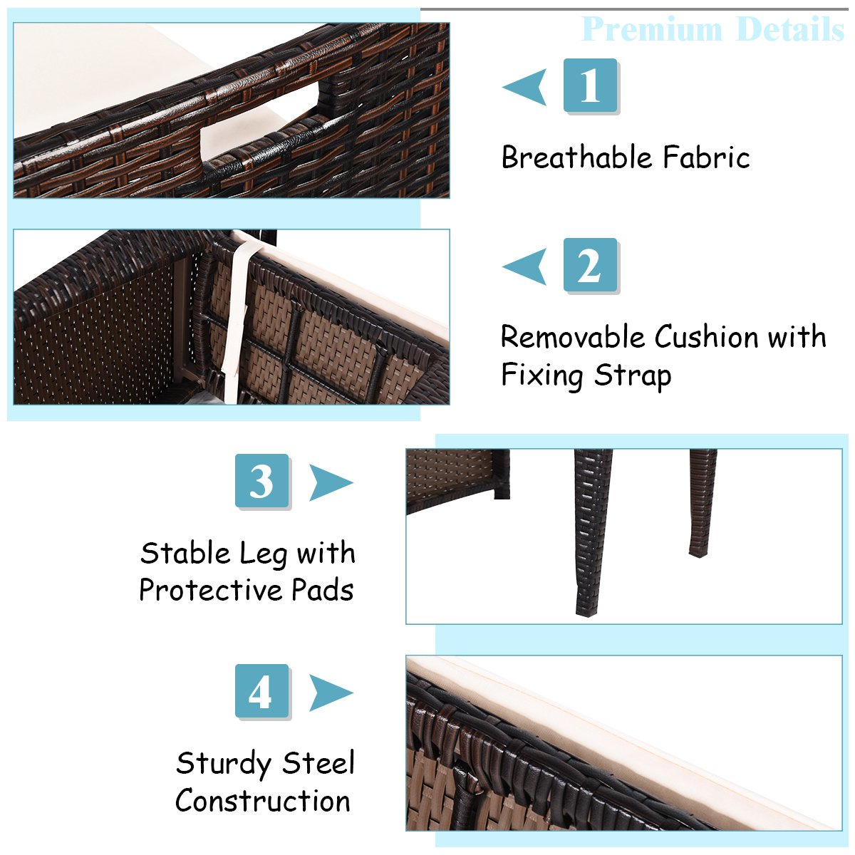 3 Pieces Cushioned Wicker Patio Bistro Set with No Assembly Needed view 9