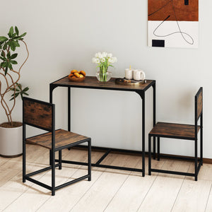 3 Pcs Dining Set Compact Table and 2 Chair with Metal Frame for for Small Space-Coffee view 7