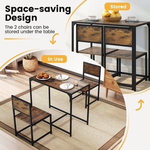 3 Pcs Dining Set Compact Table and 2 Chair with Metal Frame for for Small Space-Coffee view 8