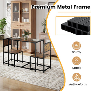 3 Pcs Dining Set Compact Table and 2 Chair with Metal Frame for for Small Space-Coffee view 9