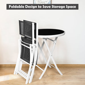 3 PCS Folding Bistro Table Chairs Set Garden Backyard Patio Furniture Black New-Black view 3