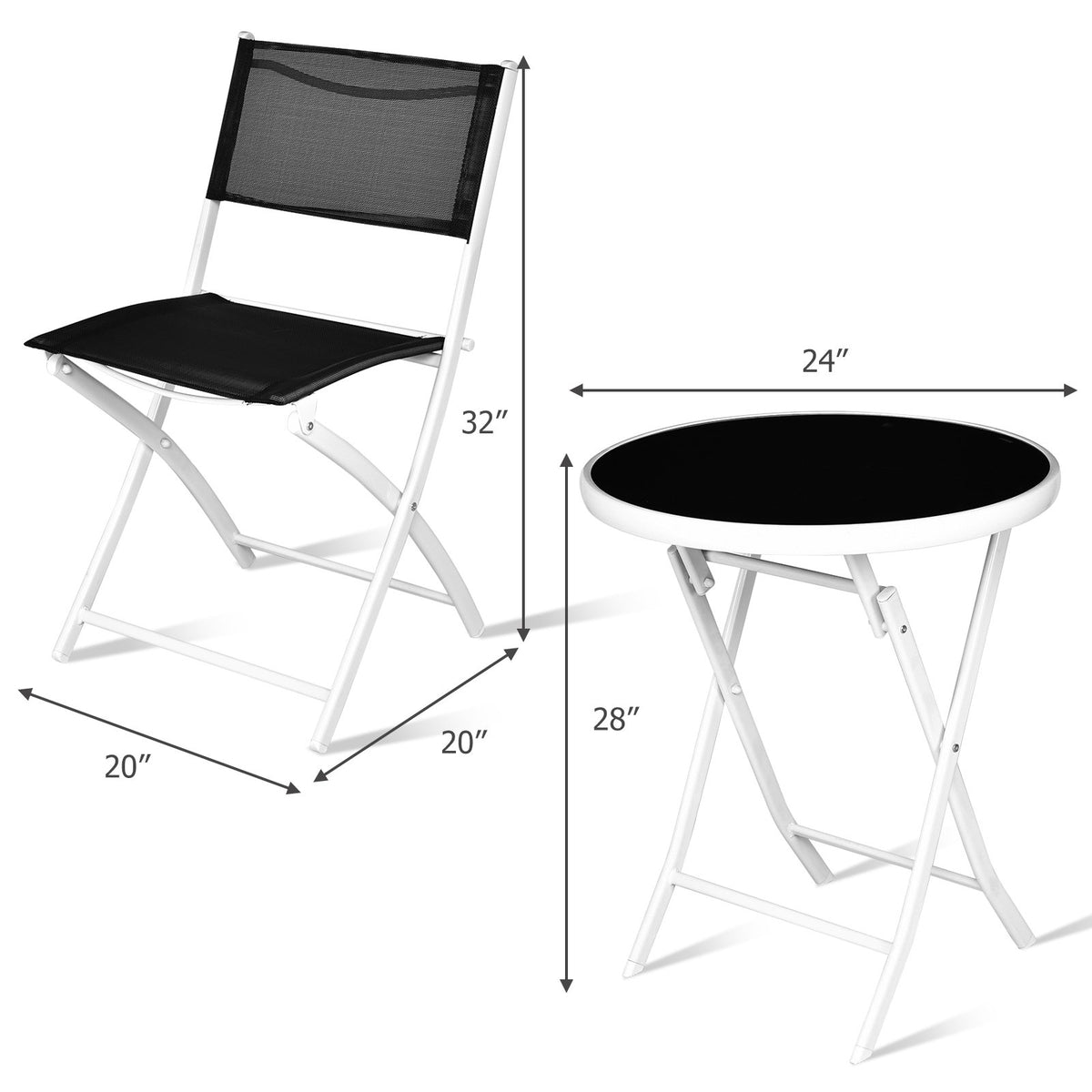 3 PCS Folding Bistro Table Chairs Set Garden Backyard Patio Furniture Black New-Black view 4