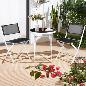 3 PCS Folding Bistro Table Chairs Set Garden Backyard Patio Furniture Black New-Black view 6