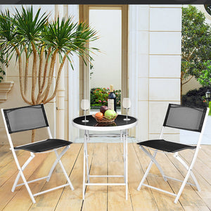 3 PCS Folding Bistro Table Chairs Set Garden Backyard Patio Furniture Black New-Black view 7