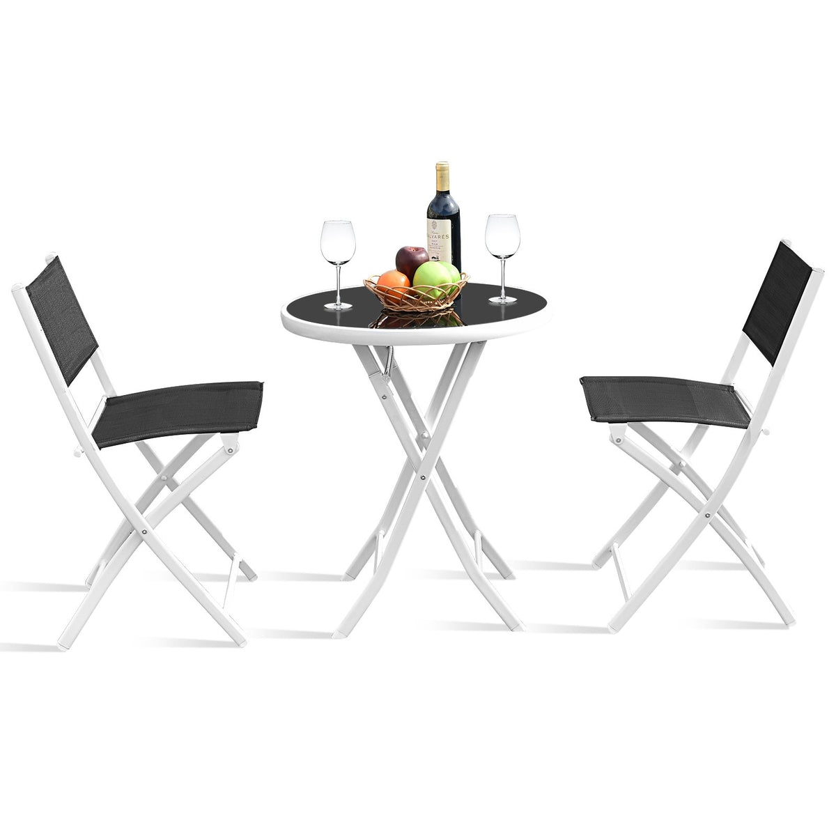 3 PCS Folding Bistro Table Chairs Set Garden Backyard Patio Furniture Black New-Black view 9