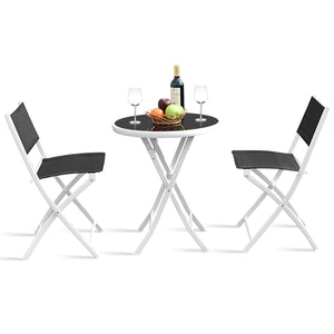 3 PCS Folding Bistro Table Chairs Set Garden Backyard Patio Furniture Black New-Black view 9