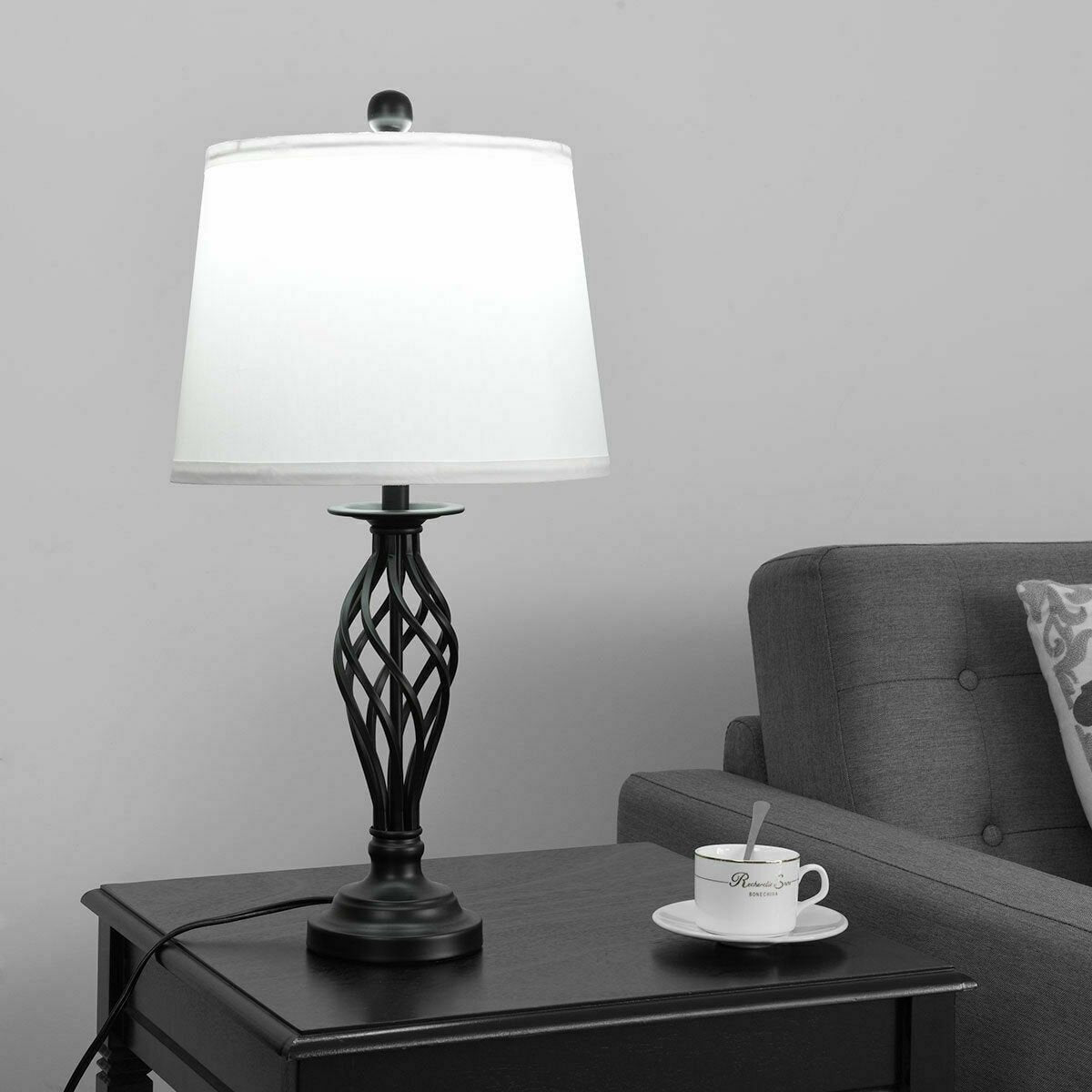 3 Pieces Lamp Set 2 Table Lamps 1 Floor Lamp with Fabric Shades view 3