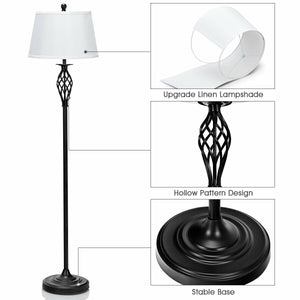 3 Pieces Lamp Set 2 Table Lamps 1 Floor Lamp with Fabric Shades view 4