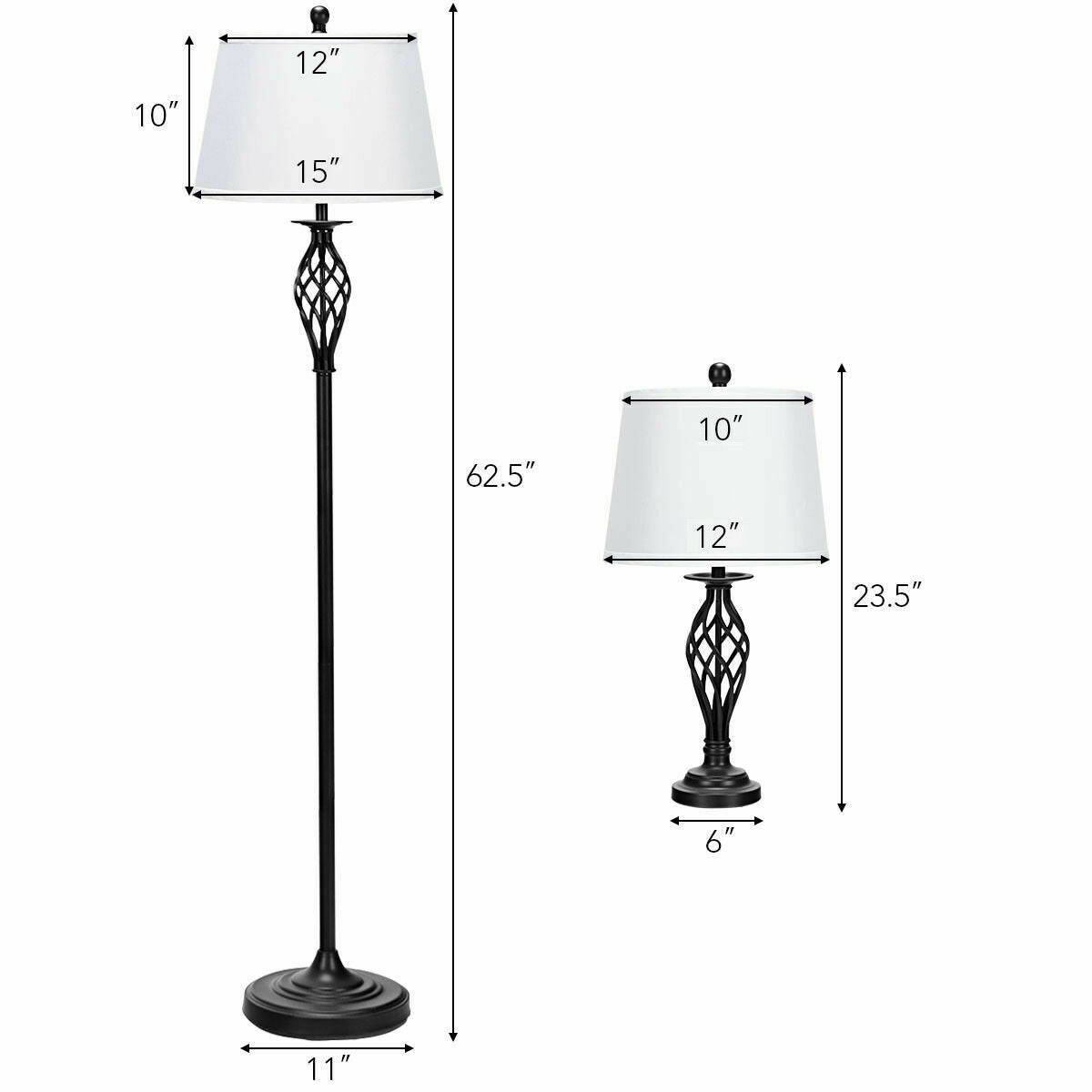3 Pieces Lamp Set 2 Table Lamps 1 Floor Lamp with Fabric Shades view 5