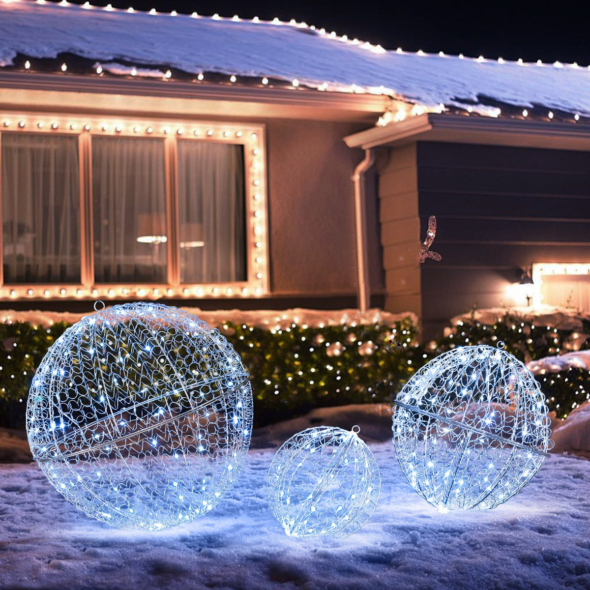 3 Pcs Lighted Christmas Balls Large Standing/Hanging Metal Sphere Lights with 435 LEDs view 2