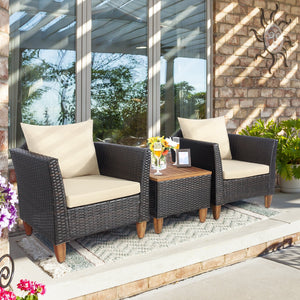3 Pieces Patio Rattan Furniture Set with Washable Cushion for Yard Porch-Beige view 2