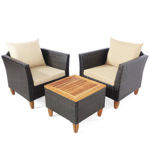 3 Pieces Patio Rattan Furniture Set with Washable Cushion for Yard Porch-Beige view 4