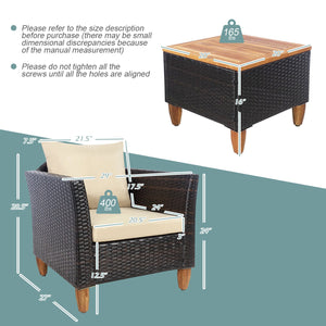 3 Pieces Patio Rattan Furniture Set with Washable Cushion for Yard Porch-Beige view 5