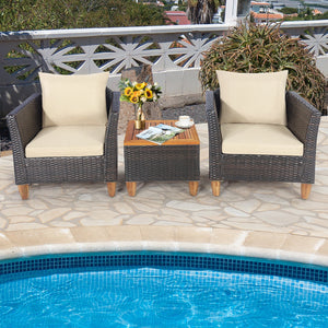 3 Pieces Patio Rattan Furniture Set with Washable Cushion for Yard Porch-Beige view 6