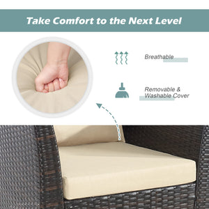 3 Pieces Patio Rattan Furniture Set with Washable Cushion for Yard Porch-Beige view 8