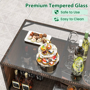 3 Pcs Patio Bar Set with Tempered Glass Tabletop-Brown view 8