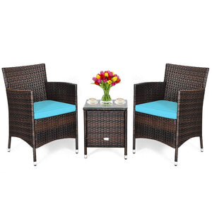 3 Pcs Patio Furniture Set Outdoor Wicker Rattan Set-Blue