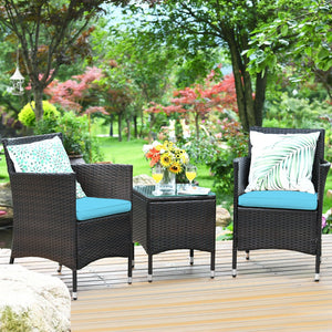 3 Pcs Patio Furniture Set Outdoor Wicker Rattan Set-Blue view 6