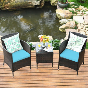 3 Pcs Patio Furniture Set Outdoor Wicker Rattan Set-Blue view 7