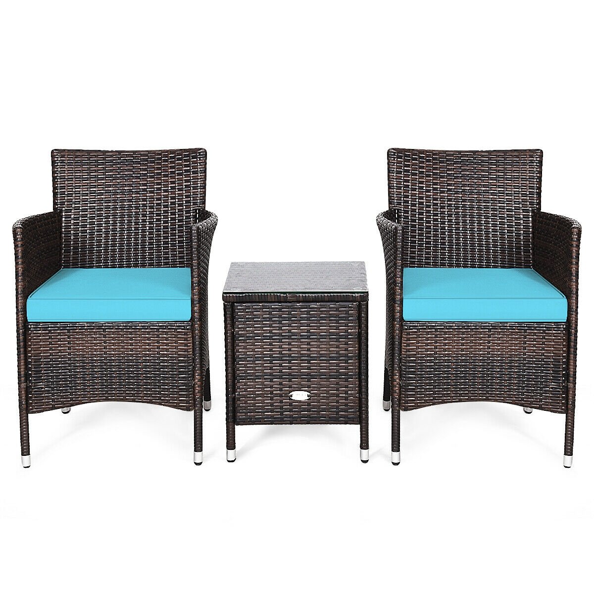 3 Pcs Patio Furniture Set Outdoor Wicker Rattan Set-Blue view 9