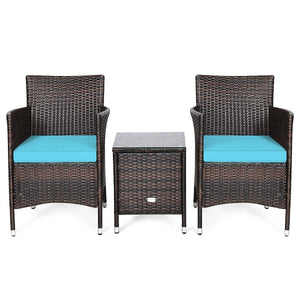 3 Pcs Patio Furniture Set Outdoor Wicker Rattan Set-Blue view 9