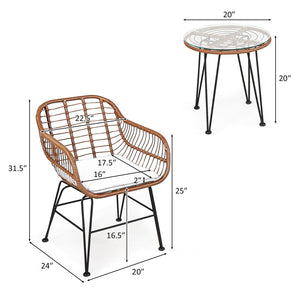 3 Pieces Patio Rattan Bistro Set with Cushion-Red view 4