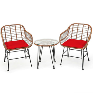 3 Pieces Patio Rattan Bistro Set with Cushion-Red view 9