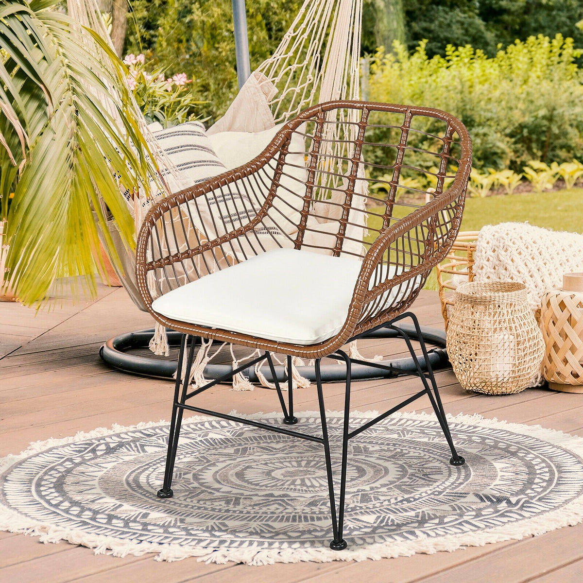 3 Pieces Patio Rattan Bistro Set with Cushion-White view 3