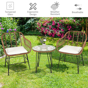 3 Pieces Patio Rattan Bistro Set with Cushion-White view 6