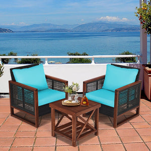 3 Pieces Acacia Wood Patio Furniture Set with Coffee Table-Turquoise view 3