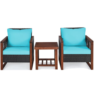 3 Pieces Acacia Wood Patio Furniture Set with Coffee Table-Turquoise view 4