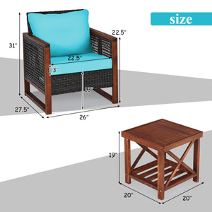 3 Pieces Acacia Wood Patio Furniture Set with Coffee Table-Turquoise view 5