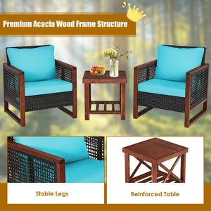 3 Pieces Acacia Wood Patio Furniture Set with Coffee Table-Turquoise view 7