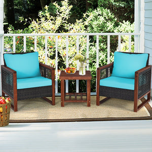 3 Pieces Acacia Wood Patio Furniture Set with Coffee Table-Turquoise view 8