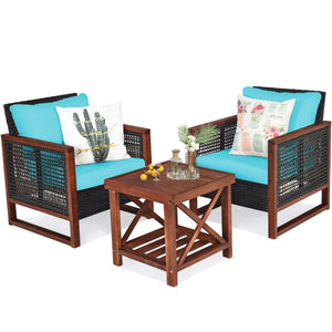 3 Pieces Acacia Wood Patio Furniture Set with Coffee Table-Turquoise view 9