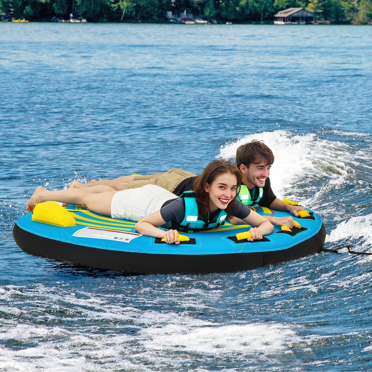 3-Person Inflatable Boat Tube Towable Platform with Double Valves view 2