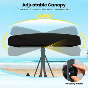 3-Person Porch Swing with Stand Outdoor Canopy Swing with Rattan Seat Back-Black view 6