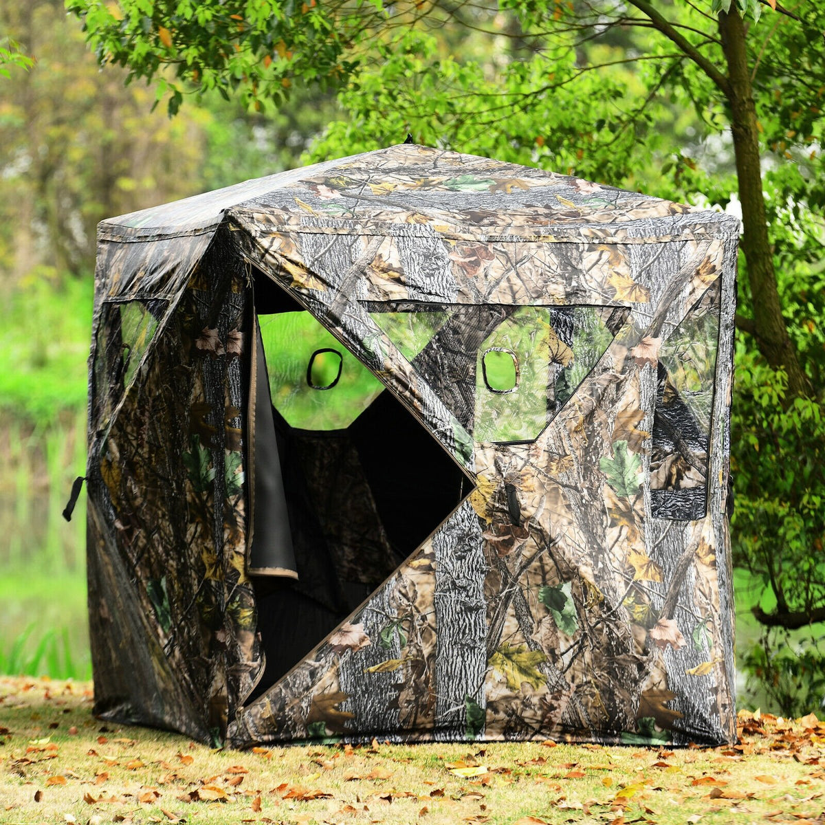 3 Person Portable Pop-Up Ground Tent with Gun Ports and Carrying Bag view 3