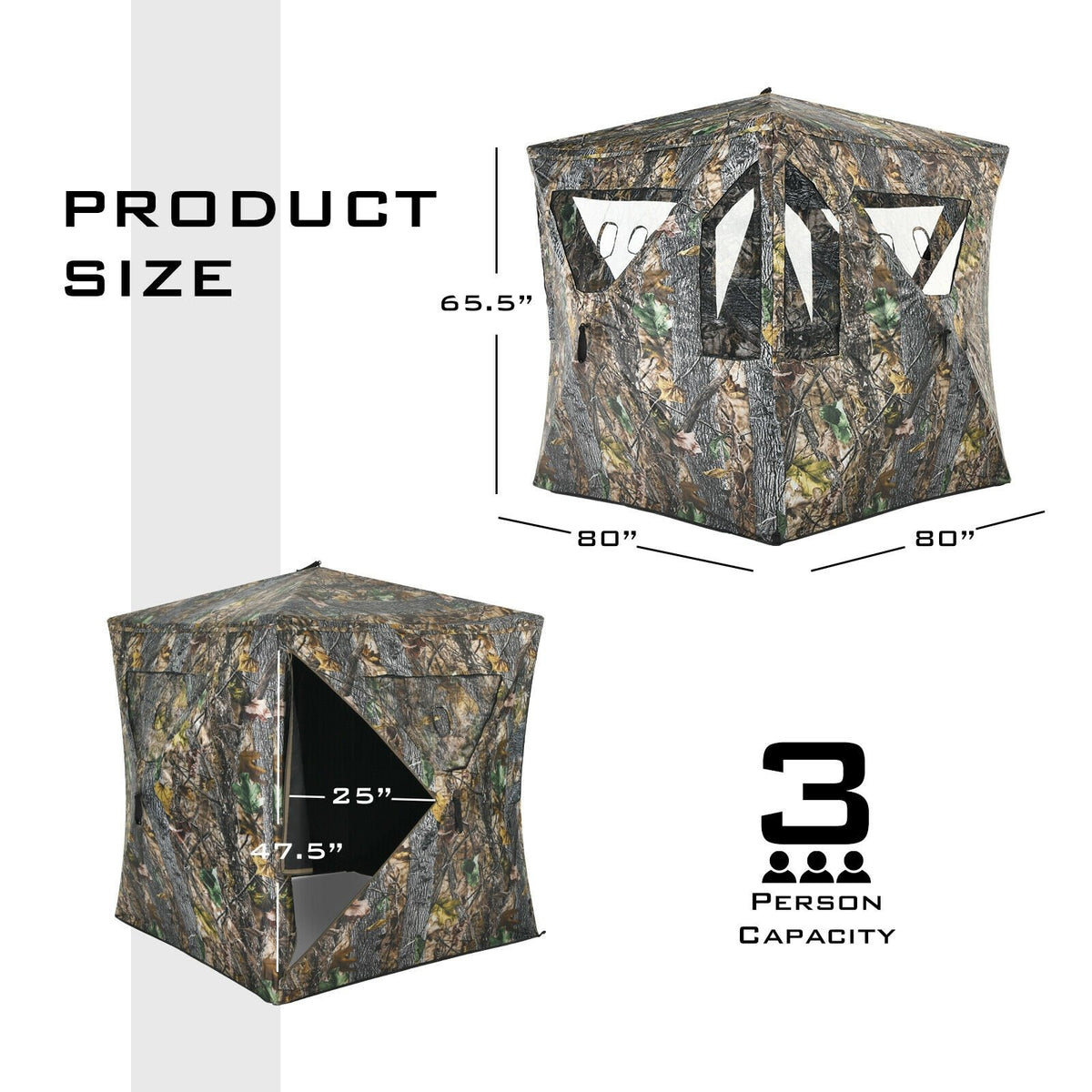 3 Person Portable Pop-Up Ground Tent with Gun Ports and Carrying Bag view 5
